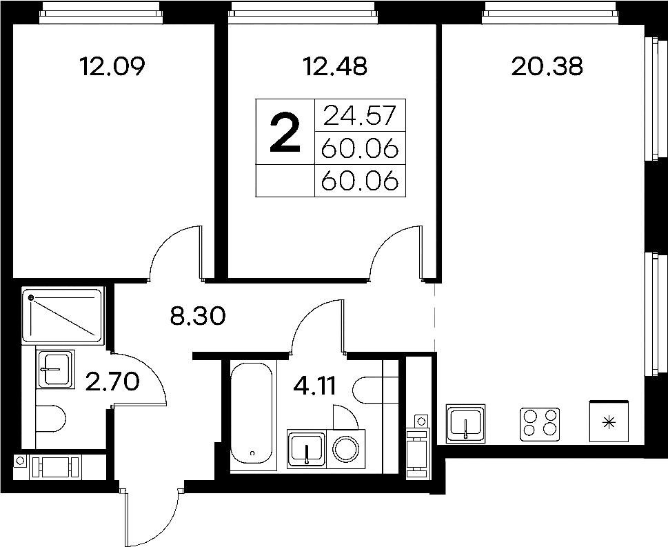 2-комнатная квартира 60.06 м², 5/18 эт., ЖК «Glorax City Василеостровский»